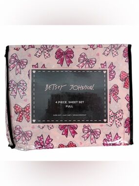 Betsey Johnson Pink Bow Heart Full Sheet Set 4 Piece Bedding Set